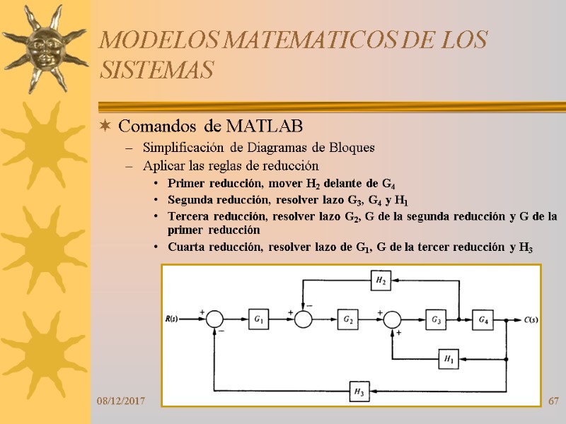 08/12/2017 67 Comandos de MATLAB Simplificación de Diagramas de Bloques Aplicar las reglas de